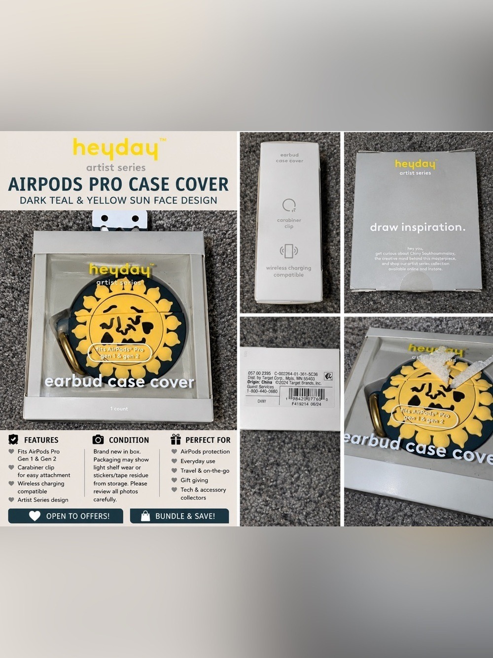Heyday Artist Series AirPods Pro Case Cover Sun Face NIB